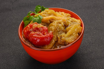 Caucasian cuisine - baked eggplant and tomato