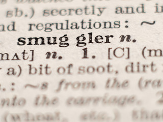 Dictionary definition of word smuggler, selective focus.