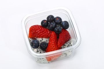 Sliced fruit mix in the box