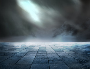 empty floor with dark mist for background template