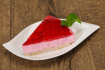 Soft Raspberry cheesecake served mint
