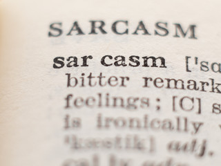 Dictionary definition of word sarcasm, selective focus. - obrazy, fototapety, plakaty