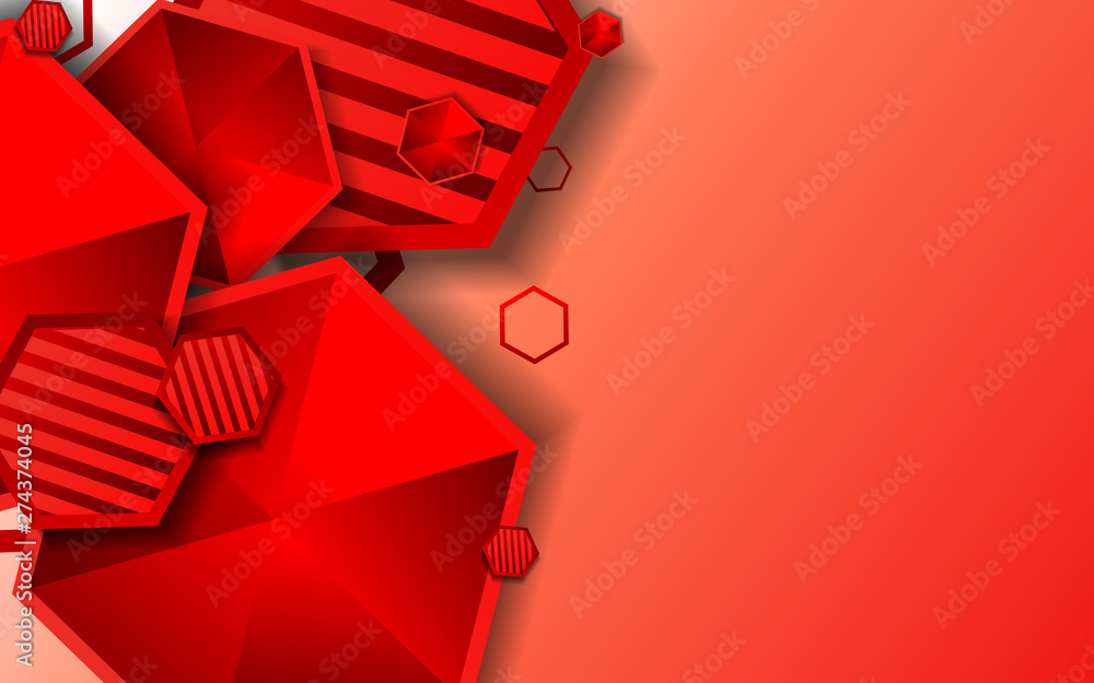 Poster abstract background red hexagon structure paper shape vector template. design element for use cover,