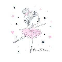 Cartoon little Prima Ballerina. Simple linear vector graphic isolated illustration © Maryco