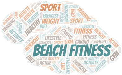 Beach Fitness word cloud. Wordcloud made with text only.