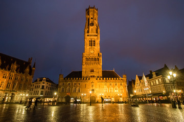 Naklejka premium Brugge streets and Architecture with canals and historical buildings in the beautiful evening light. Popular touristic destination of Belgium. Brugge, Belgium
