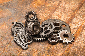 Various car parts and accessories, on metal  background - Image