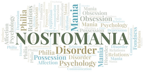 Fototapeta premium Nostomania word cloud. Type of mania, made with text only.