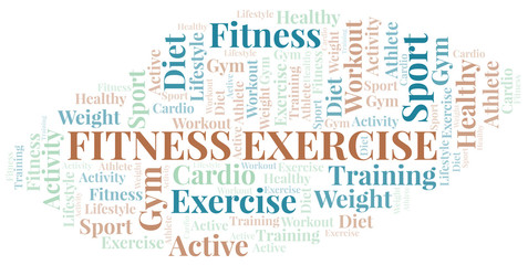 Fitness Exercise word cloud. Wordcloud made with text only.
