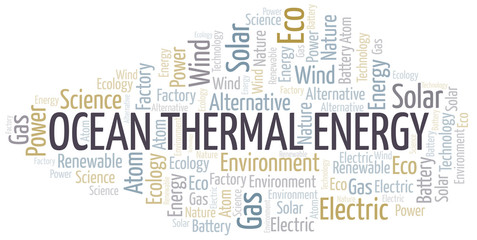 Ocean Thermal Energy word cloud. Wordcloud made with text only.