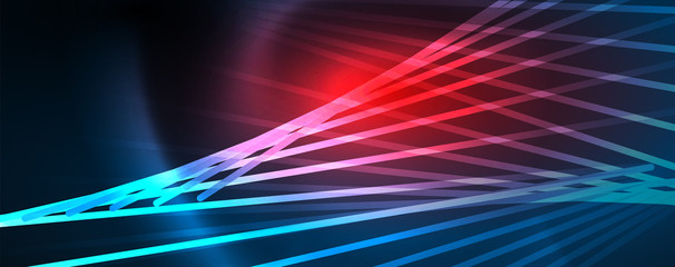 Neon blue glowing lines, magic energy space light concept, abstract background wallpaper design