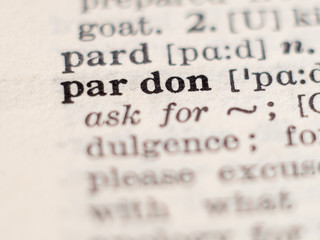 Dictionary definition of word pardon, selective focus. - obrazy, fototapety, plakaty