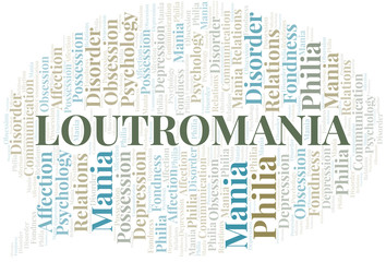 Obraz premium Loutromania word cloud. Type of mania, made with text only.