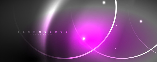 Obraz premium Shiny neon lights, dark abstract background with blurred magic neon light curved lines