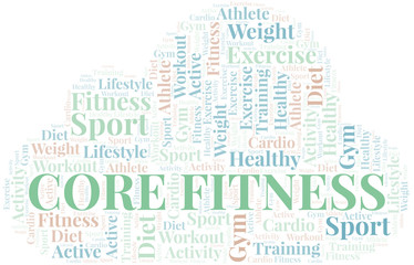 Obraz premium Core Fitness word cloud. Wordcloud made with text only.