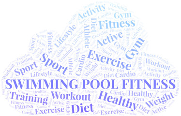 Obraz premium Swimming Pool Fitness word cloud. Wordcloud made with text only.