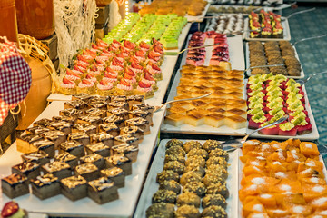 Turkish sweets on the table laid out beautifully for lunch. Eid al-Fitr.
