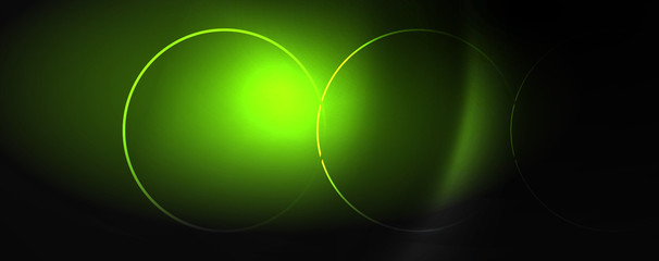 Dark abstract background with bright color neon lights and lines. Glowing background