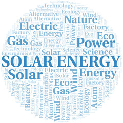 Solar Energy word cloud. Wordcloud made with text only.