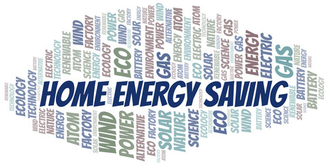 Home Energy Saving word cloud. Wordcloud made with text only.