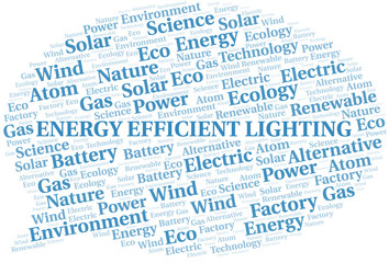 Energy Efficient Lighting word cloud. Wordcloud made with text only.