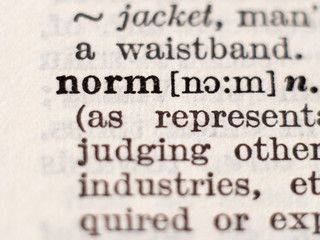 Dictionary definition of word norm, selective focus. - obrazy, fototapety, plakaty