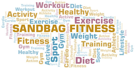 Fototapeta premium Sandbag Fitness word cloud. Wordcloud made with text only.