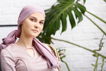 Woman after chemotherapy at home