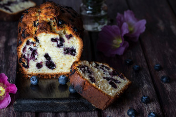 Homemade fresh blueberry butter cake with lime