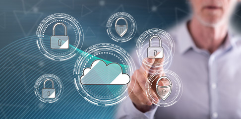Man touching a cloud security concept