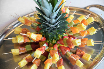Fresh tropical fruit kebabs or skewers