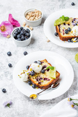 Homemade fresh blueberry butter cake with lime