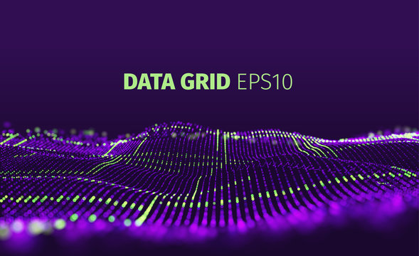Data grid vector abstract background. Particle grid