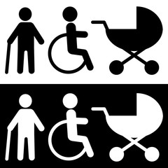 Disabled,crutches, baby stroller icon in trendy flat style isolated on background. Disabled icon vector illustration, EPS10.