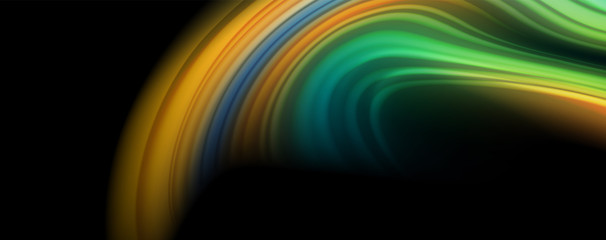 Abstract wave lines fluid rainbow style color stripes on black background. Artistic illustration for presentation, app wallpaper, banner or poster