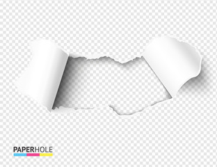 Blank torn paper hole with bent rip edges on empty bacground for sale promo. Teared cardboard reveal your message vector concept