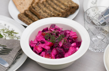 Swedish salad of pickled beetroot and apple traditionaly served at midsummer party