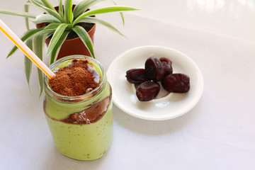 Malaysian dessert, Avocado smoothies. Avocado blended with honey dates and layered with 'Milo tabur'