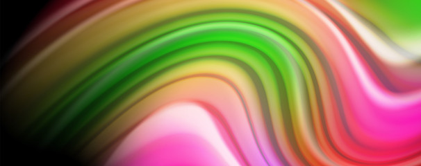 Modern rainbow liquid color flow colorful poster. Wave Liquid shape in black color background. Abstract composition