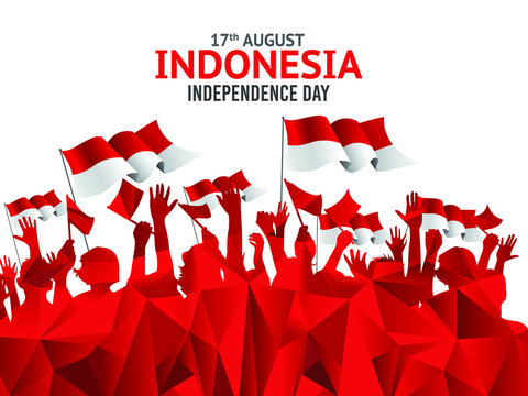 Vector red color Flat design, Illustration of Indonesia flag and design. 17th August Indonesia Independence Day concept.
