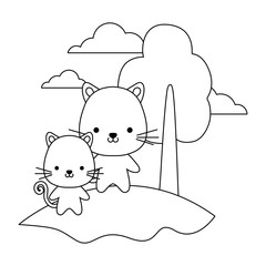 cute cats animals in landscape