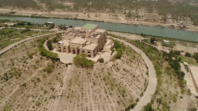 Drone shot of the ancient city of Babylon in Iraq