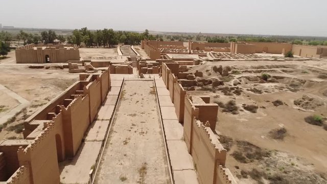 Drone shot of the ancient city of Babylon in Iraq