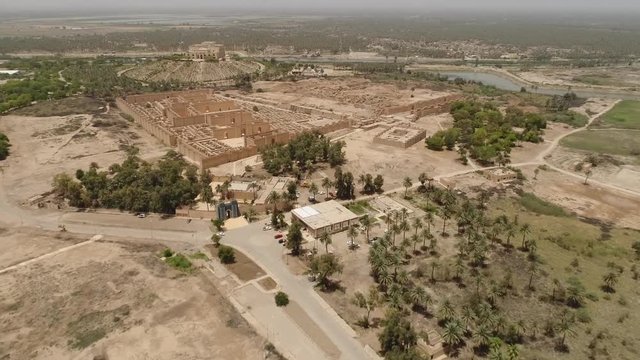 Drone shot of the ancient city of Babylon in Iraq