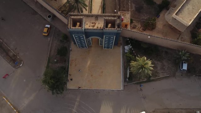Drone shot of the ancient city of Babylon in Iraq