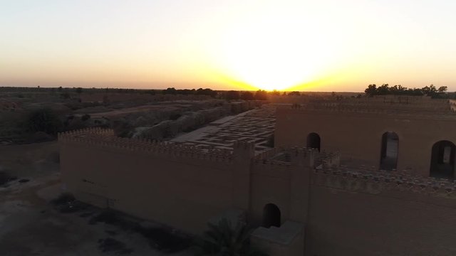Drone shot of the ancient city of Babylon in Iraq