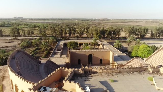 Drone shot of the ancient city of Babylon in Iraq