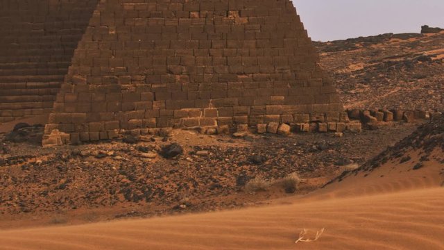Pyramids in the desert of Sudan at the ancient town of Meroe, Ken Burns effect