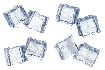 Collection of pairs of ice cubes, isolated on white background