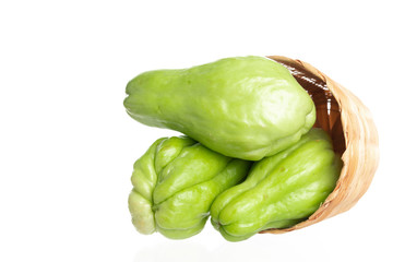 Naklejka premium Fresh chayote fruits (Sechium edulis) isolated on white